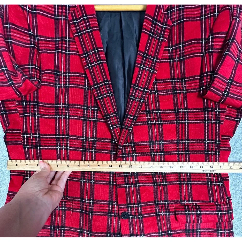 Saddlebred Sport Coat Mens 44L Red Plaid Corduroy Blazer Holiday